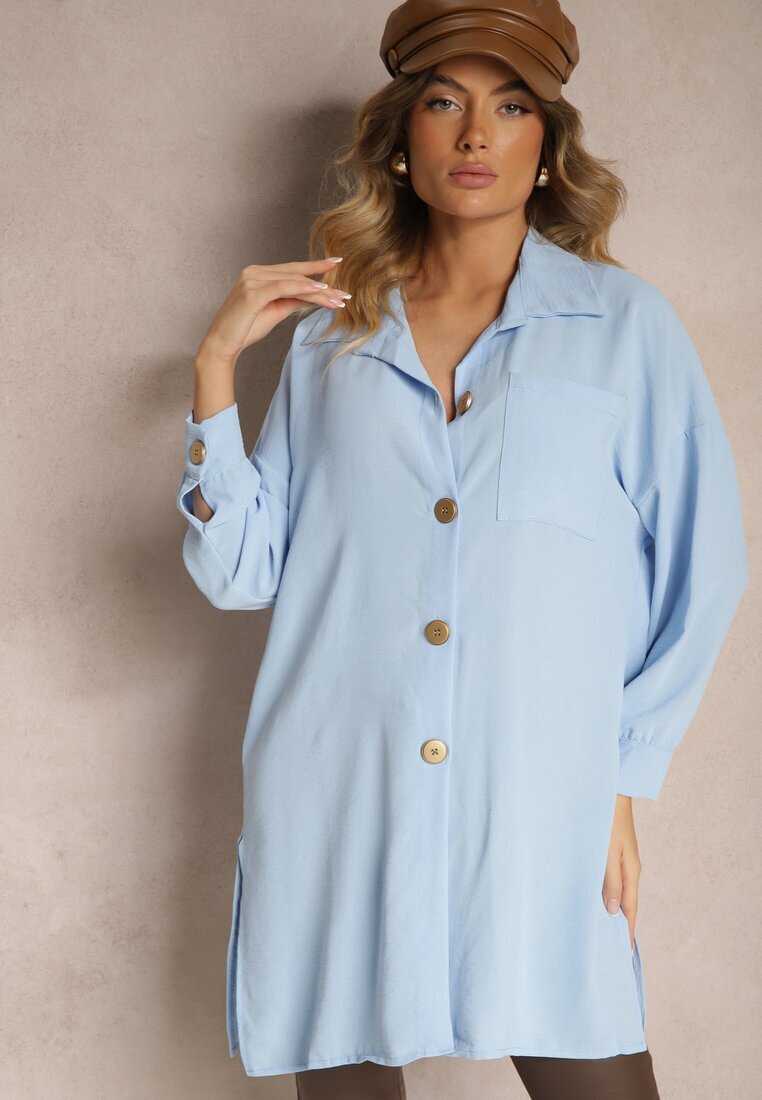 lily rose Cămașă albastru deschis Oversize cu croială lungă cu despicături Tasine