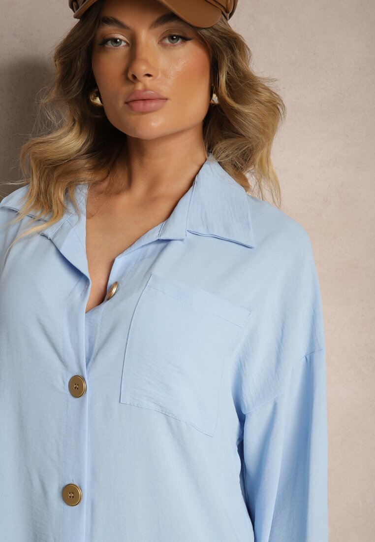 lily rose Cămașă albastru deschis Oversize cu croială lungă cu despicături Tasine