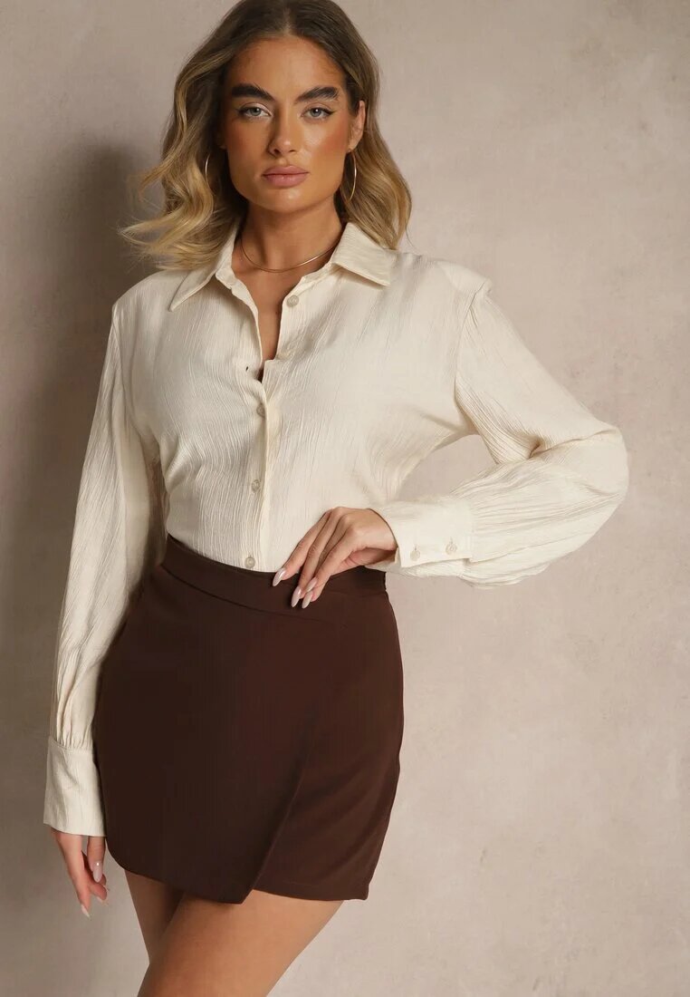 lily rose Cămașă Bej deschisă cu umeri întăriți și legătură Meroniela