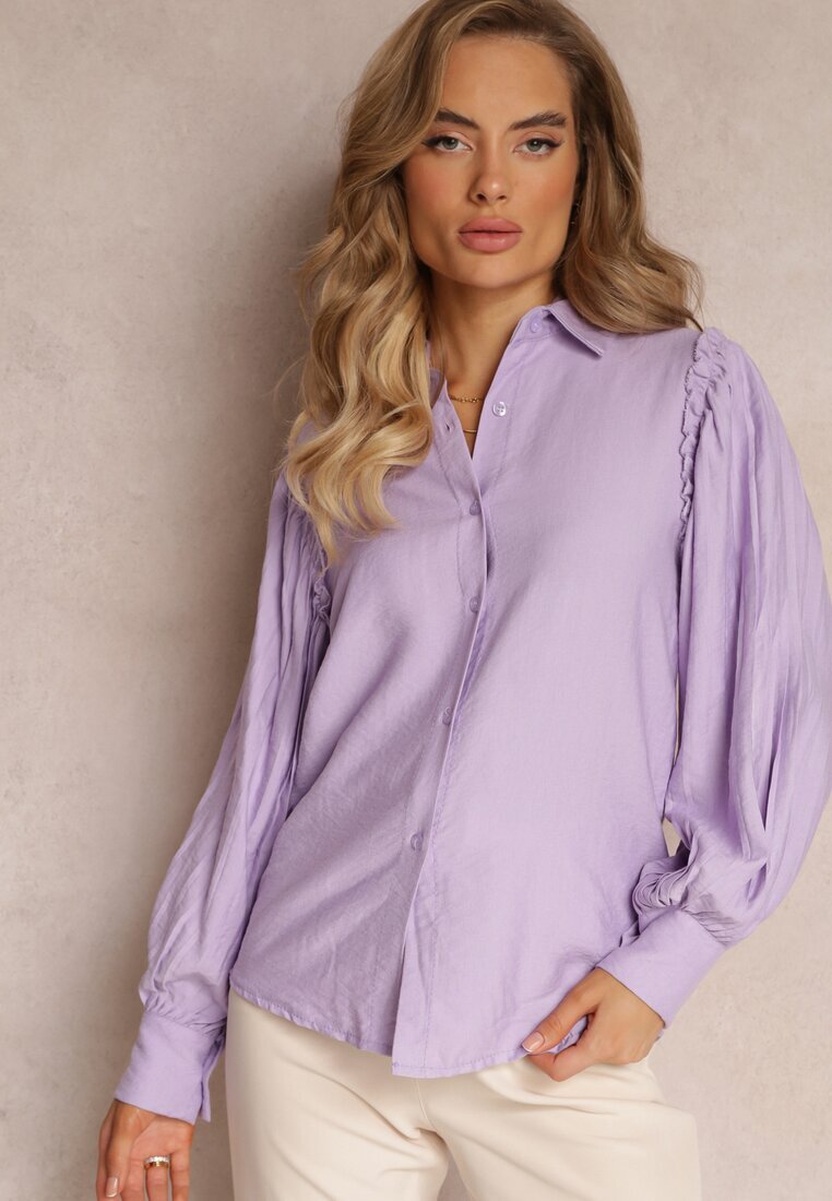 lily rose Cămașă Mov cu Mâneci Decorative din Țesătură Plisată Zemona