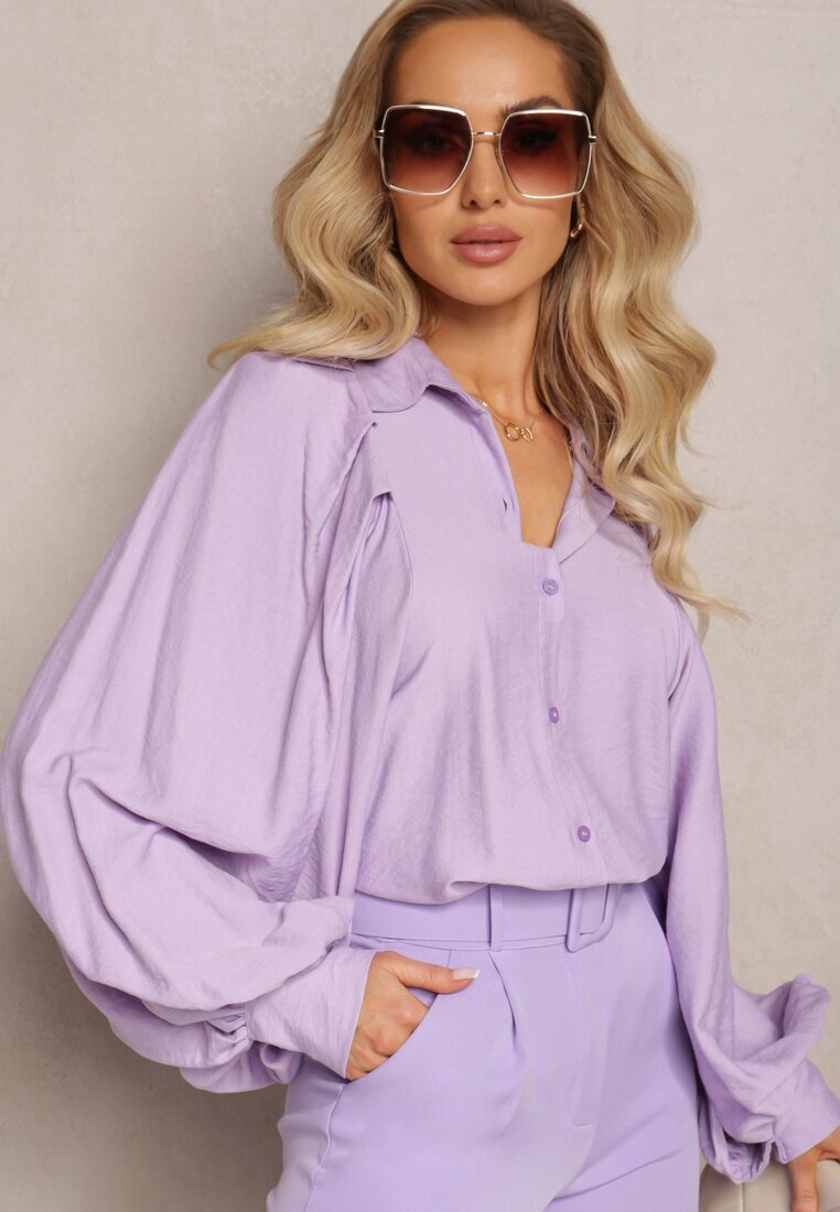 lily rose Cămașă Netedă Violet cu Guler și Mâneci Largi Ophila