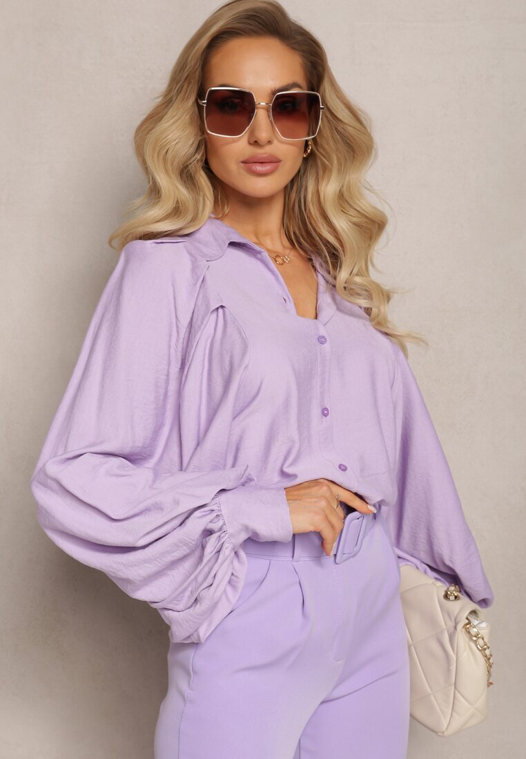 lily rose Cămașă Netedă Violet cu Guler și Mâneci Largi Ophila