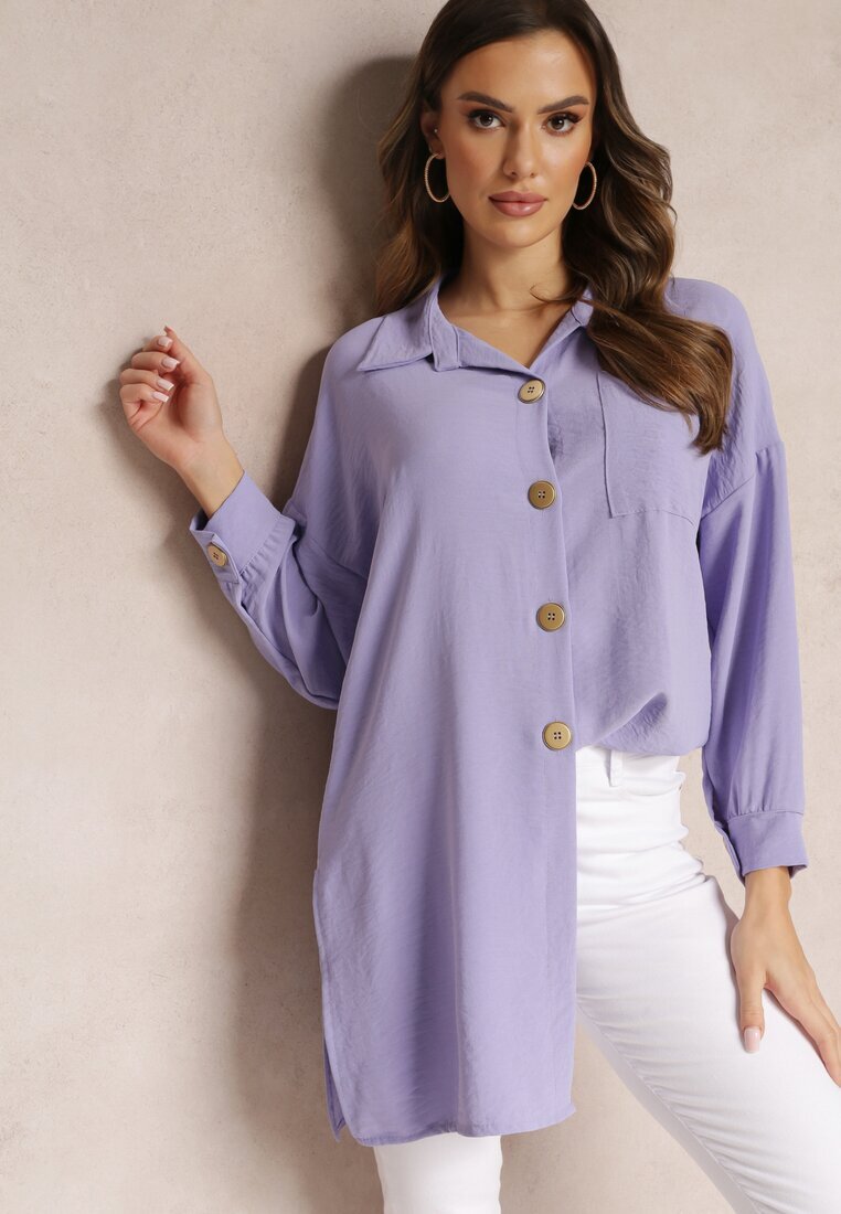 lily rose Cămașă Violetă Oversize cu croială lungă cu despicături Tasine