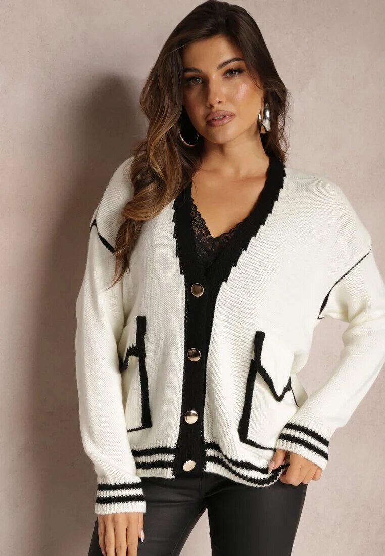 lily rose Cardigan Alb cu nasturi metalici și ornamente decorative Abovza