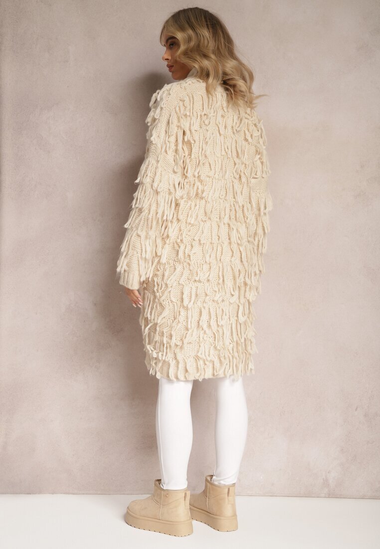 lily rose Cardigan bej deschis descheiat cu franjuri decorativi Massawa