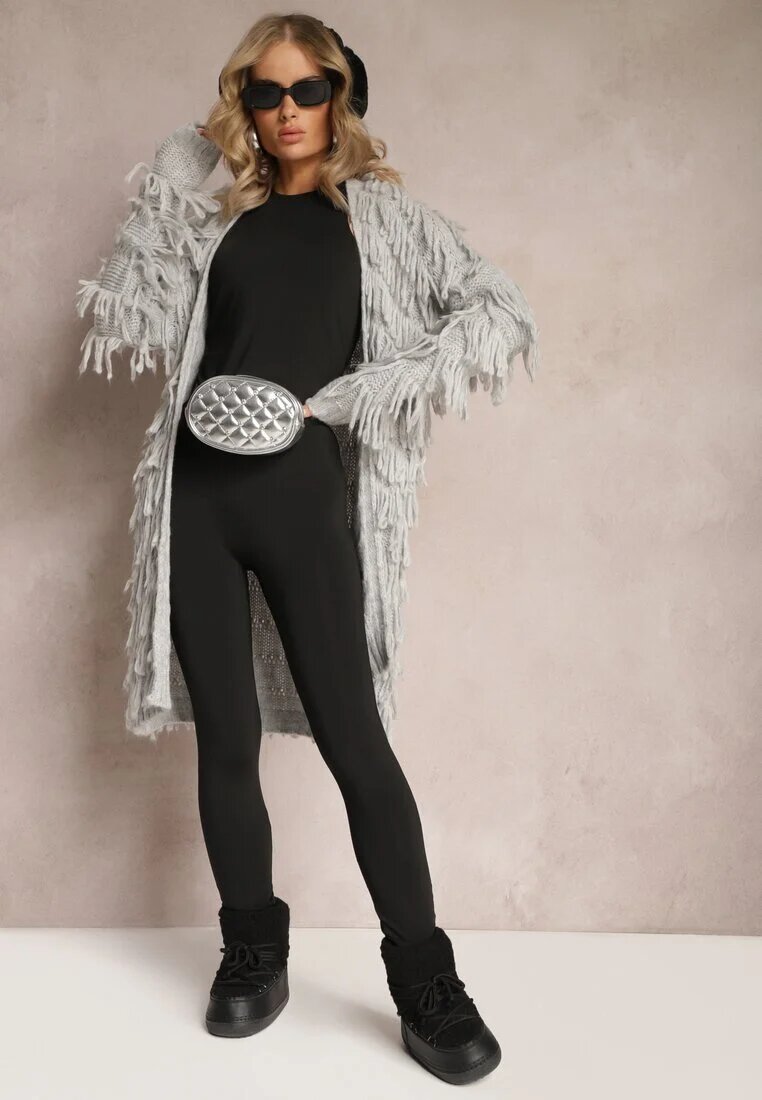 lily rose Cardigan Gri Deschis cu Franjuri Decorativi Massawa