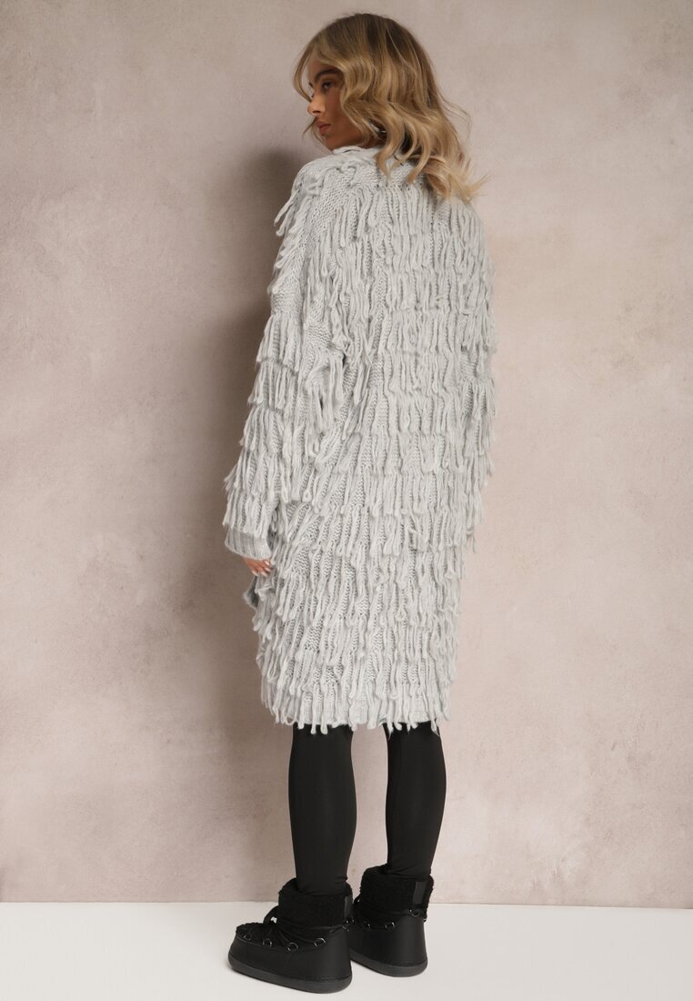 lily rose Cardigan Gri Deschis cu Franjuri Decorativi Massawa