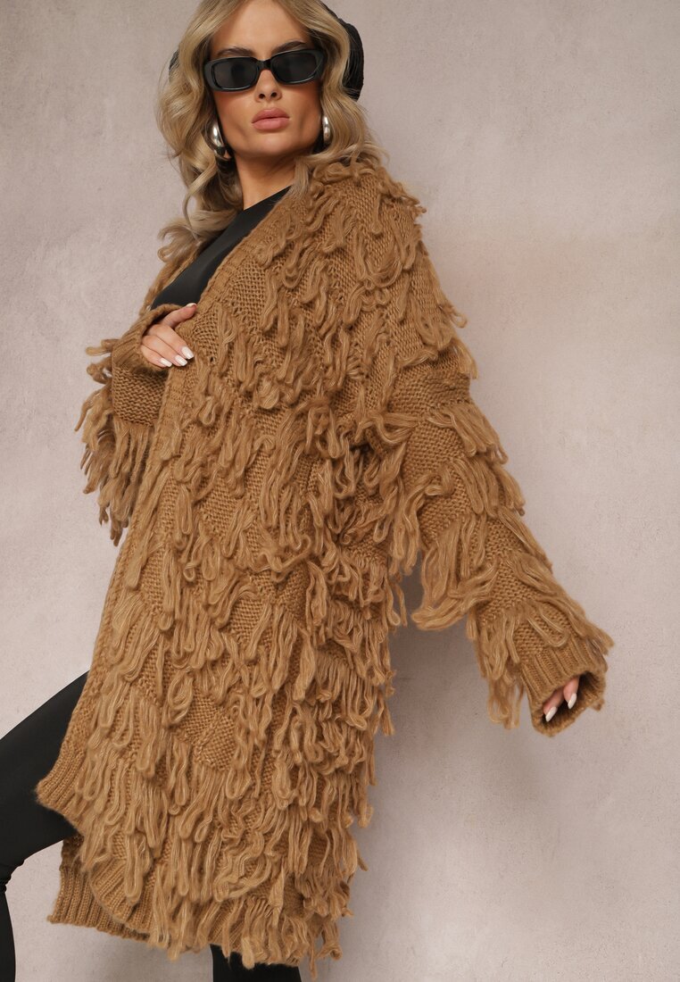 lily rose Cardigan Maro Deschis cu Franjuri Decorativi Massawa