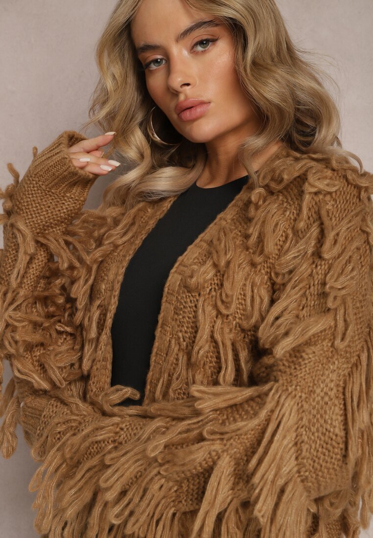 lily rose Cardigan Maro Deschis cu Franjuri Decorativi Massawa
