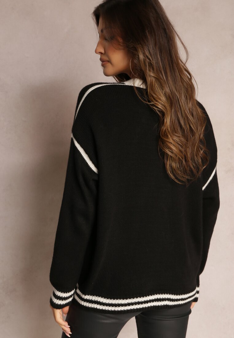 lily rose Cardigan Negru cu Butoane Metalice și Margini Decorative Abovza