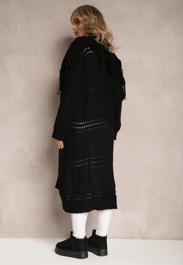 lily rose Cardigan Negru Deschis Lung Cu franjuri Finantia