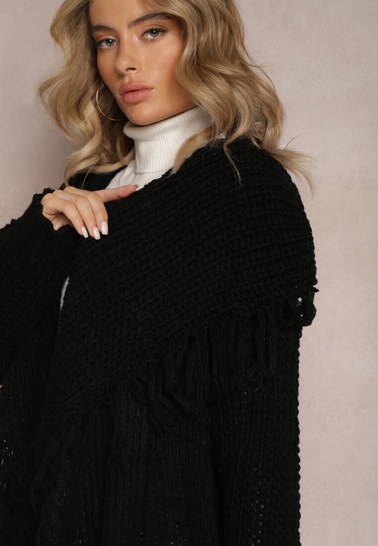 lily rose Cardigan Negru Deschis Lung Cu franjuri Finantia