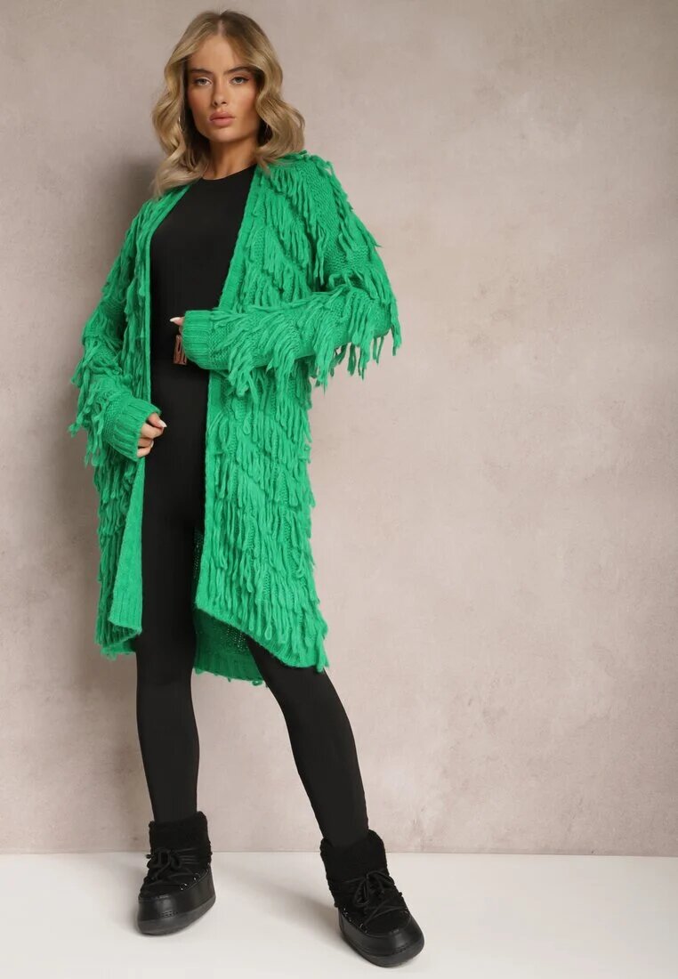 lily rose Cardigan Verde Fără închidere cu Franjuri Decorativi Massawa