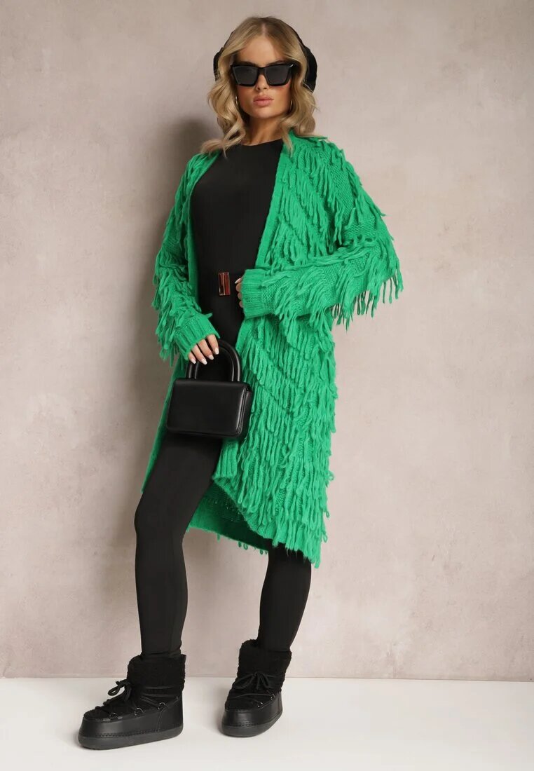 lily rose Cardigan Verde Fără închidere cu Franjuri Decorativi Massawa