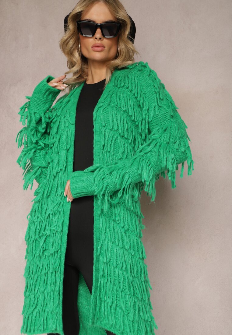lily rose Cardigan Verde Fără închidere cu Franjuri Decorativi Massawa