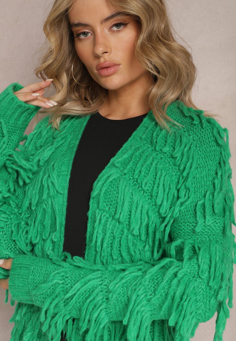 lily rose Cardigan Verde Fără închidere cu Franjuri Decorativi Massawa