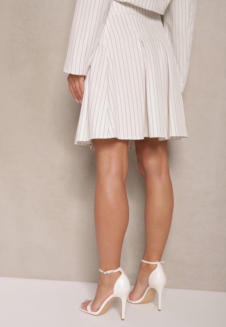lily rose Fustă Albă Cloș cu pliuri Decorată cu model subtil în dungi Redamira