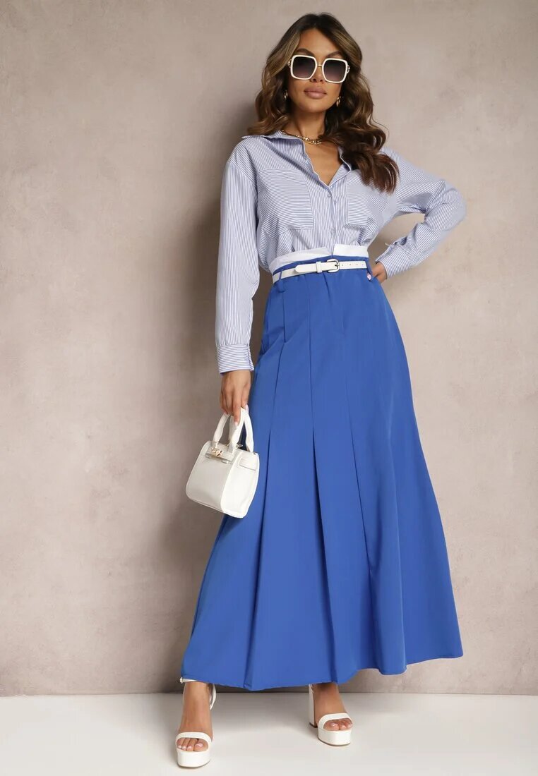 lily rose Fustă Albastră Lungă Cloș High Waist Leoraia
