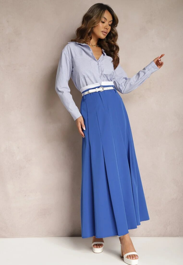 lily rose Fustă Albastră Lungă Cloș High Waist Leoraia