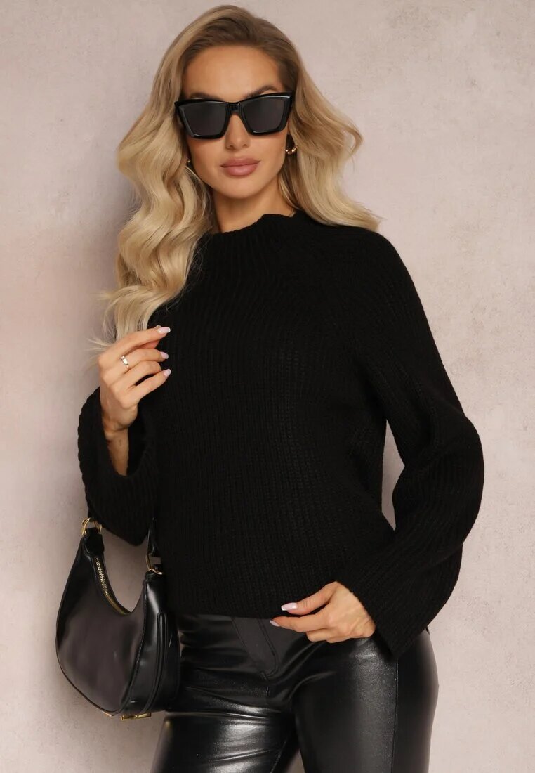 lily rose Maletă neagră din tricot cu mâneci evazate cu despicătură Vucta