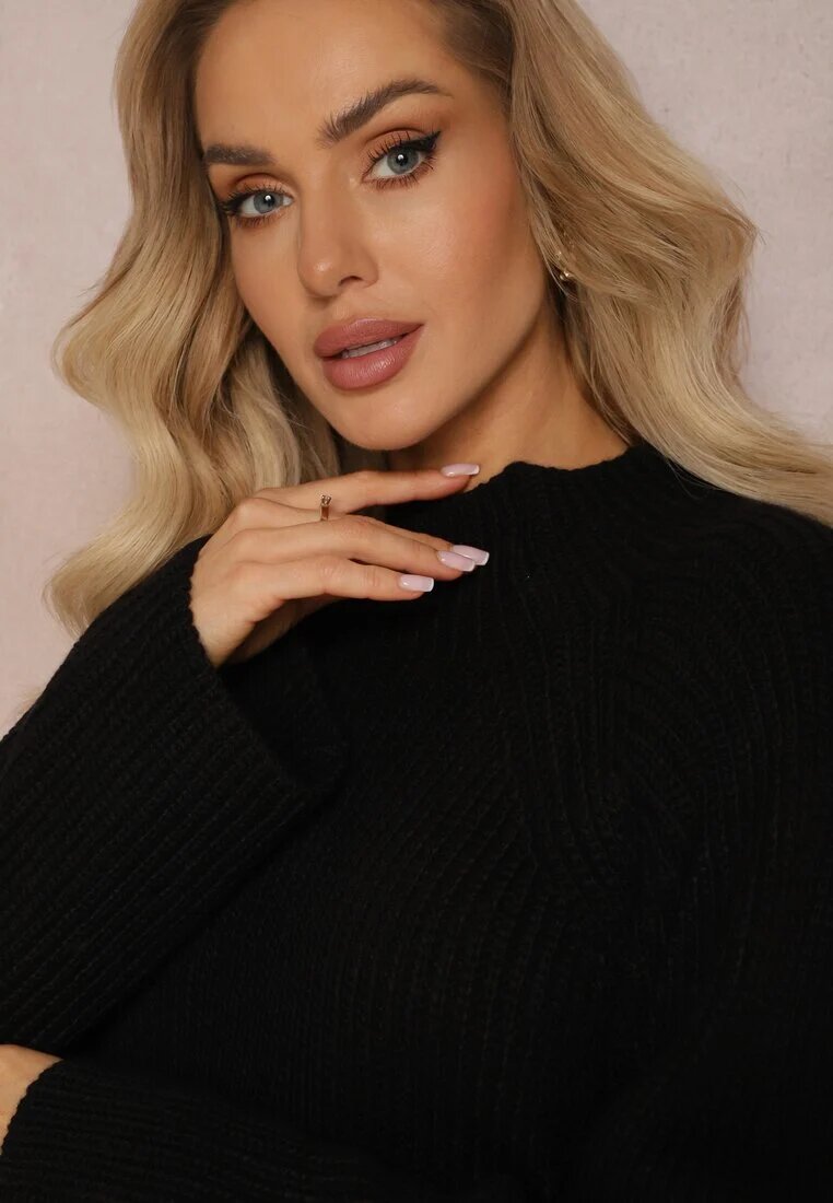 lily rose Maletă neagră din tricot cu mâneci evazate cu despicătură Vucta