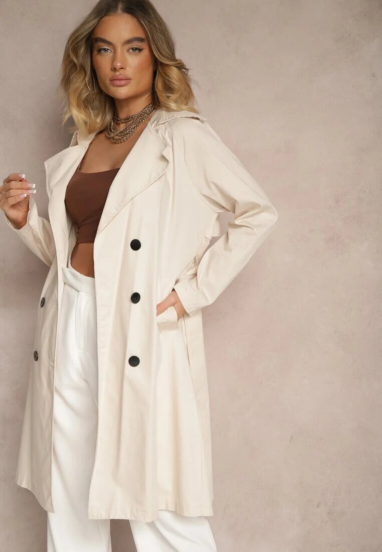 lily rose Palton Bej cu două rânduri de nasturi stil trenci clasic cu curea Abelara
