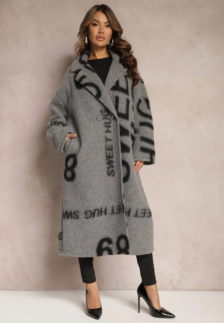 lily rose Palton Gri Lejer Din lână cu imprimeu decorativ Misganna
