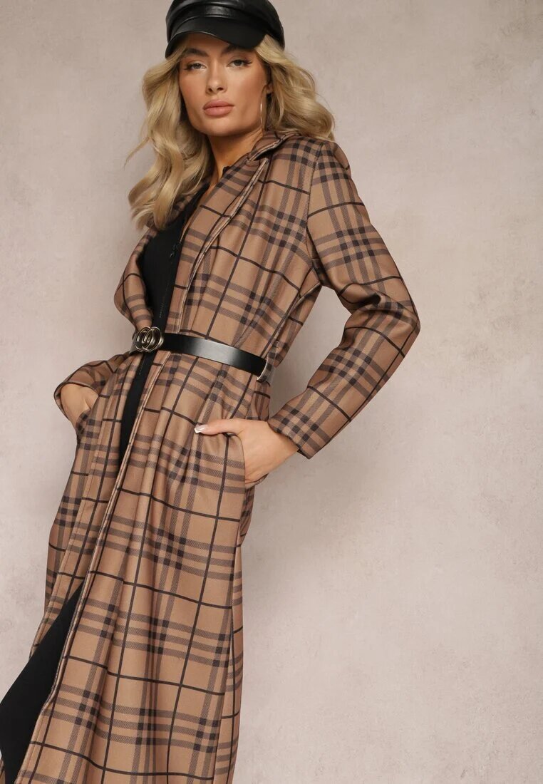 lily rose Palton lung maro deschis cu model geometric cu curea Charlo
