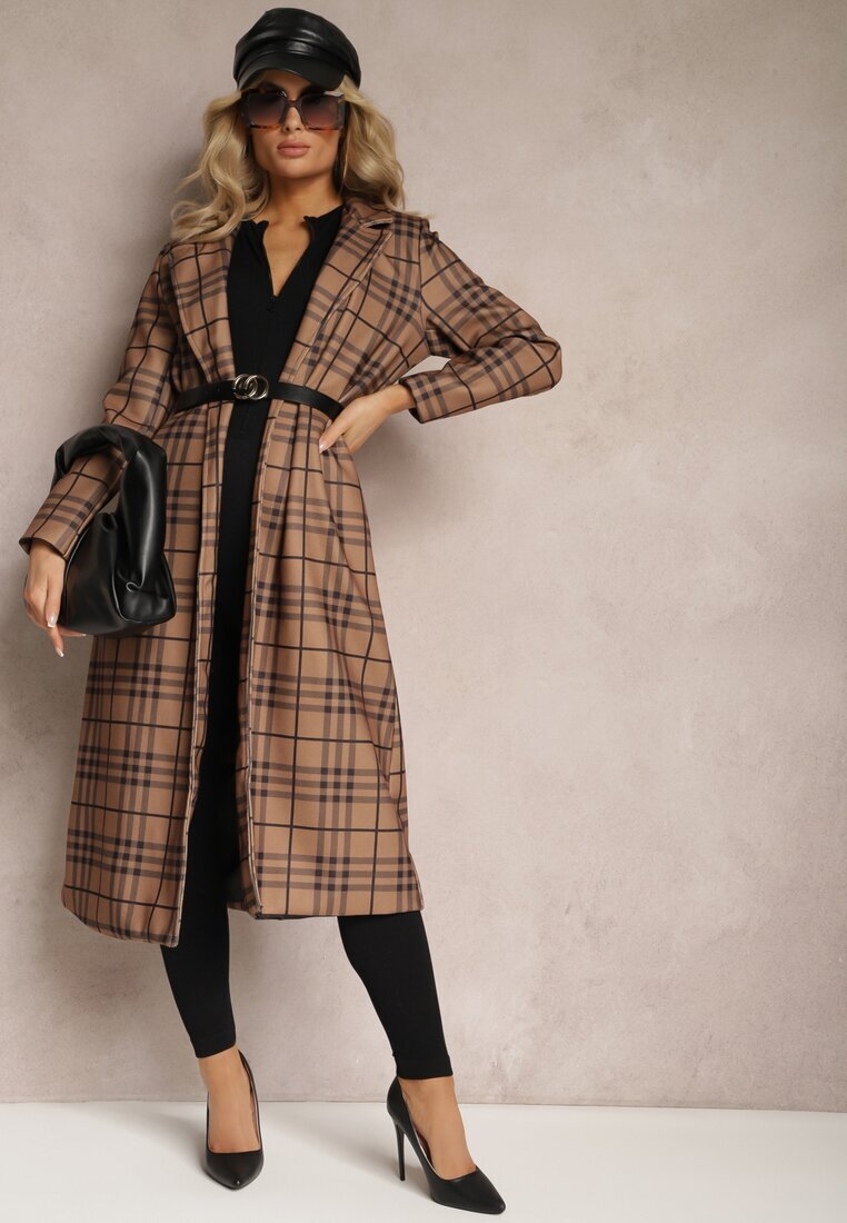 lily rose Palton lung maro deschis cu model geometric cu curea Charlo
