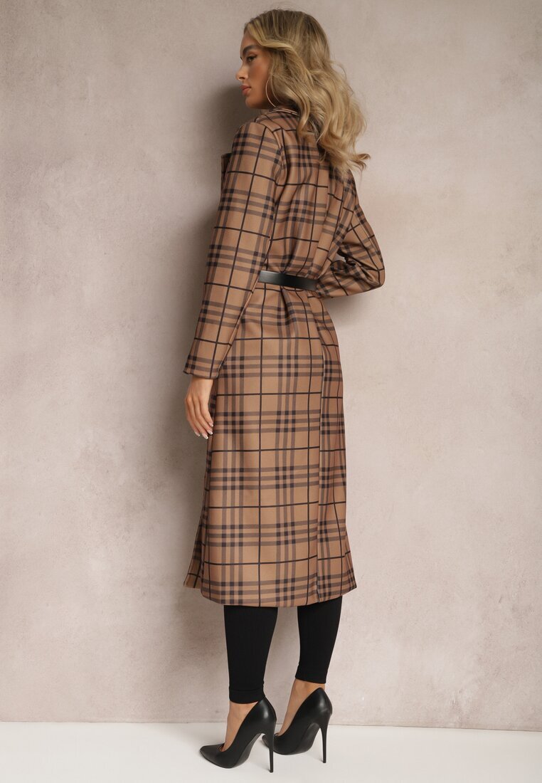 lily rose Palton lung maro deschis cu model geometric cu curea Charlo