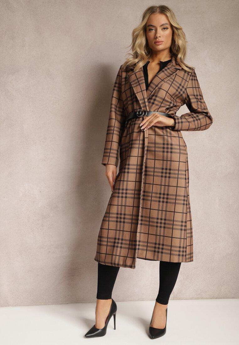 lily rose Palton lung maro deschis cu model geometric cu curea Charlo