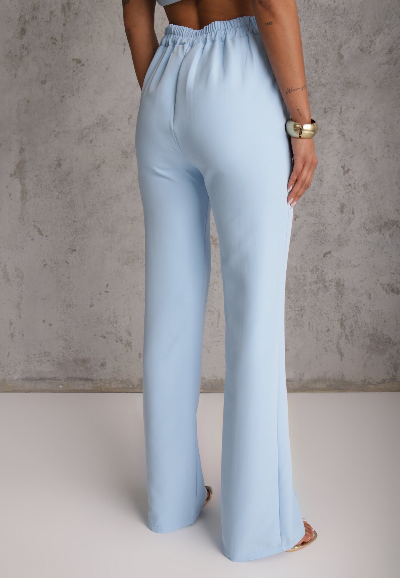 lily rose Pantaloni Albaștri Largi De Costum cu Talie Înaltă și Elastic în Talie Meaba