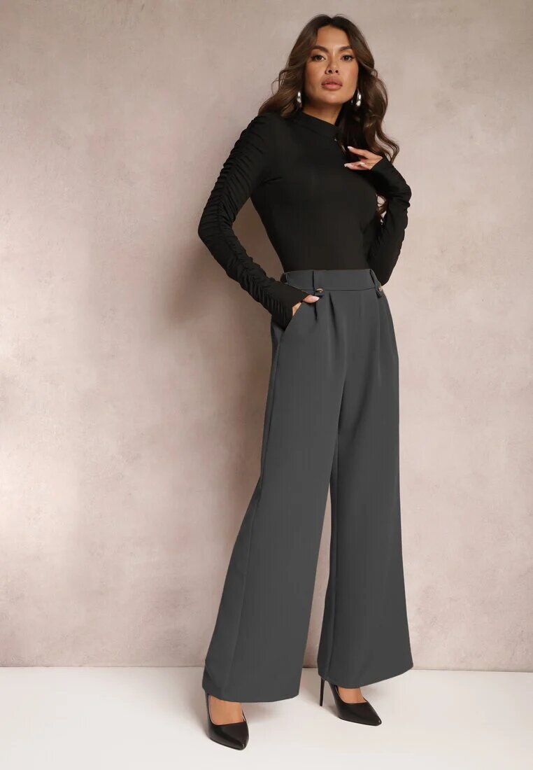 lily rose Pantaloni Clopot Eleganți Gri închis cu clapete decorative în talie Nattas