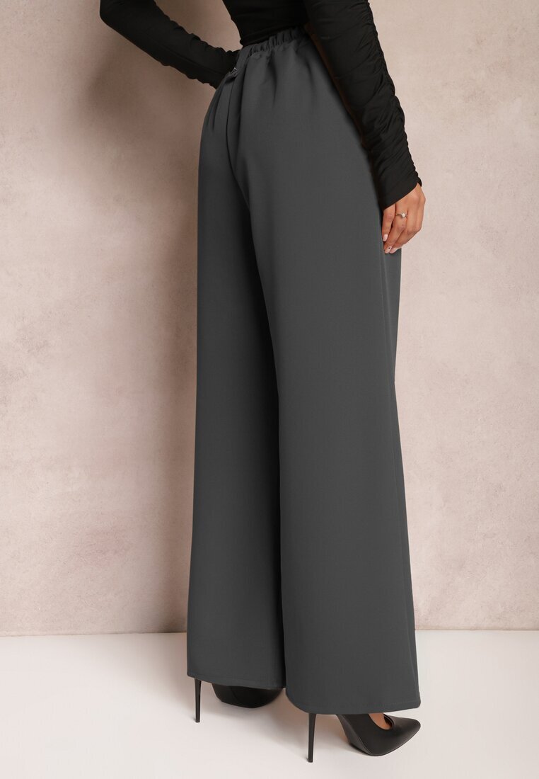 lily rose Pantaloni Clopot Eleganți Gri închis cu clapete decorative în talie Nattas
