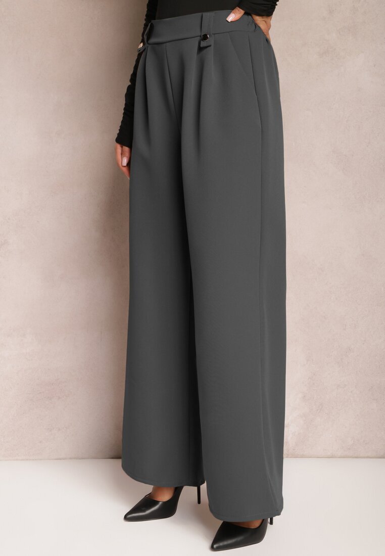 lily rose Pantaloni Clopot Eleganți Gri închis cu clapete decorative în talie Nattas