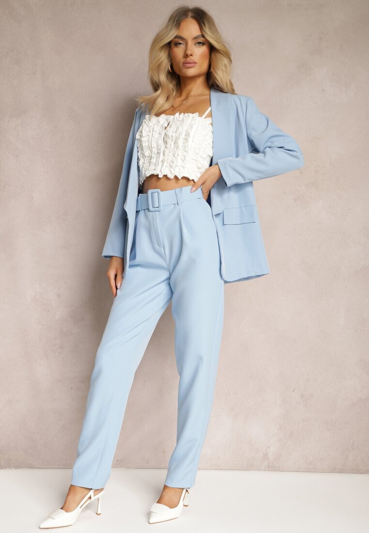 lily rose Pantaloni de costum Albastri deschiși Talie înaltă cu curea Wenus