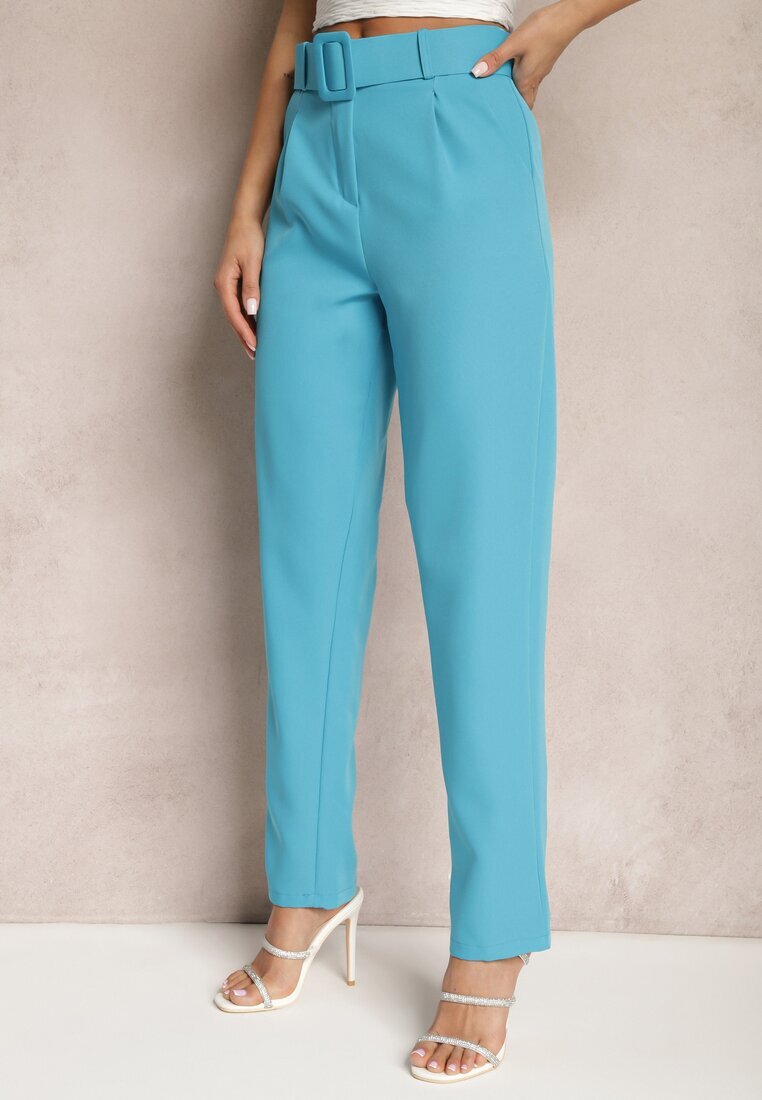 lily rose Pantaloni de costum Albaștri High Waist cu curea Wenus