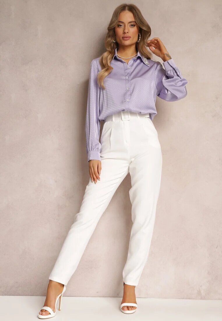 lily rose Pantaloni de Costum Albi High Waist cu Curea Venus