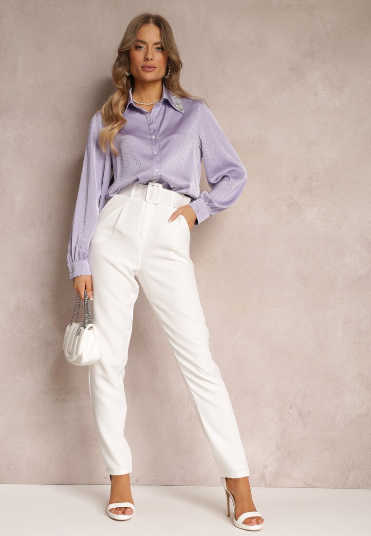 lily rose Pantaloni de Costum Albi High Waist cu Curea Venus