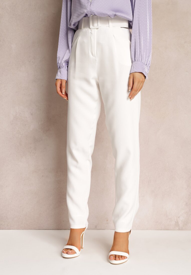 lily rose Pantaloni de Costum Albi High Waist cu Curea Venus