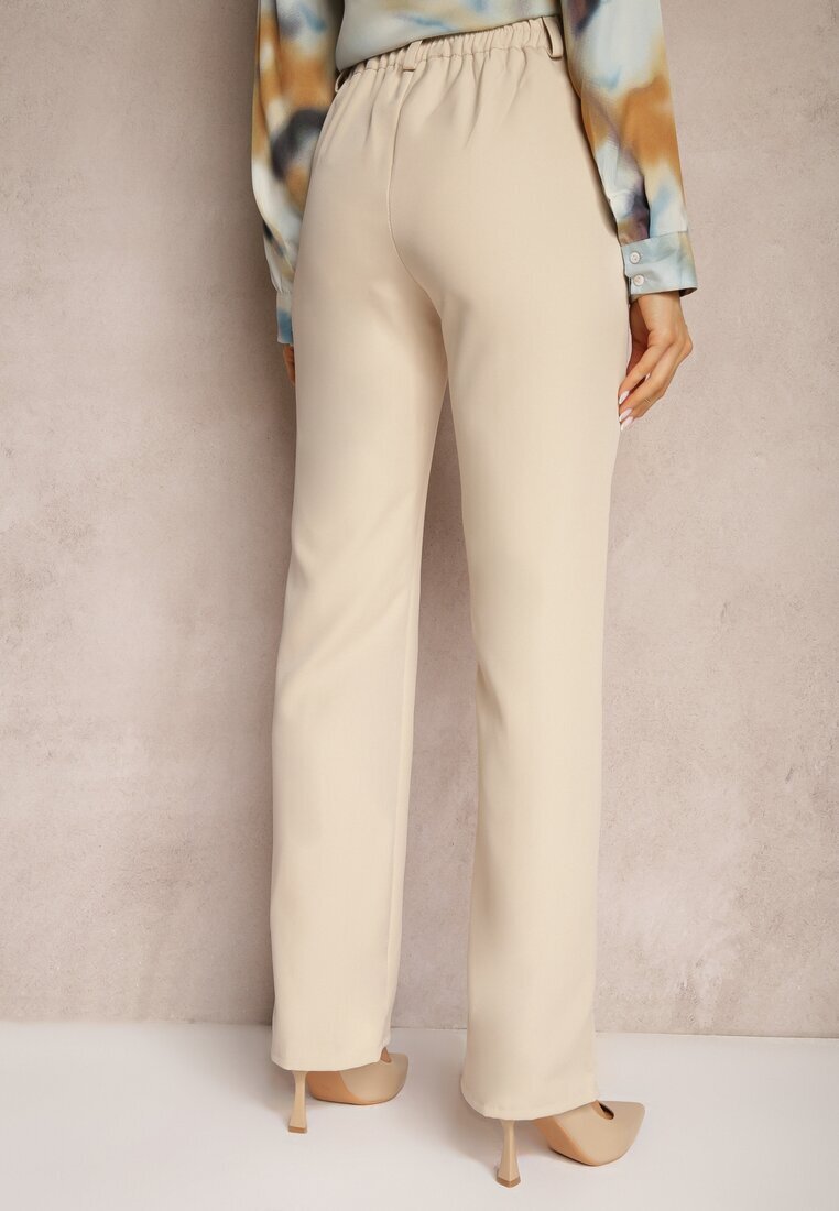 lily rose Pantaloni de Costum Bej cu Talie Înaltă și Elastic în Talie Casemea
