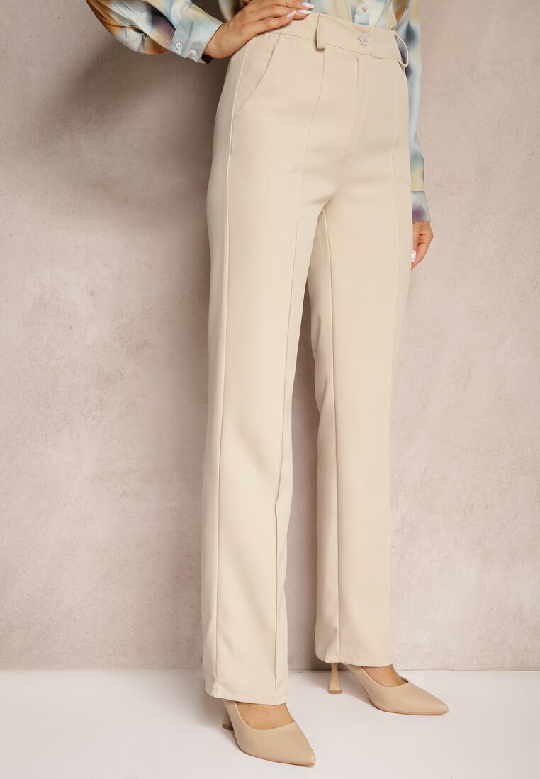 lily rose Pantaloni de Costum Bej cu Talie Înaltă și Elastic în Talie Casemea