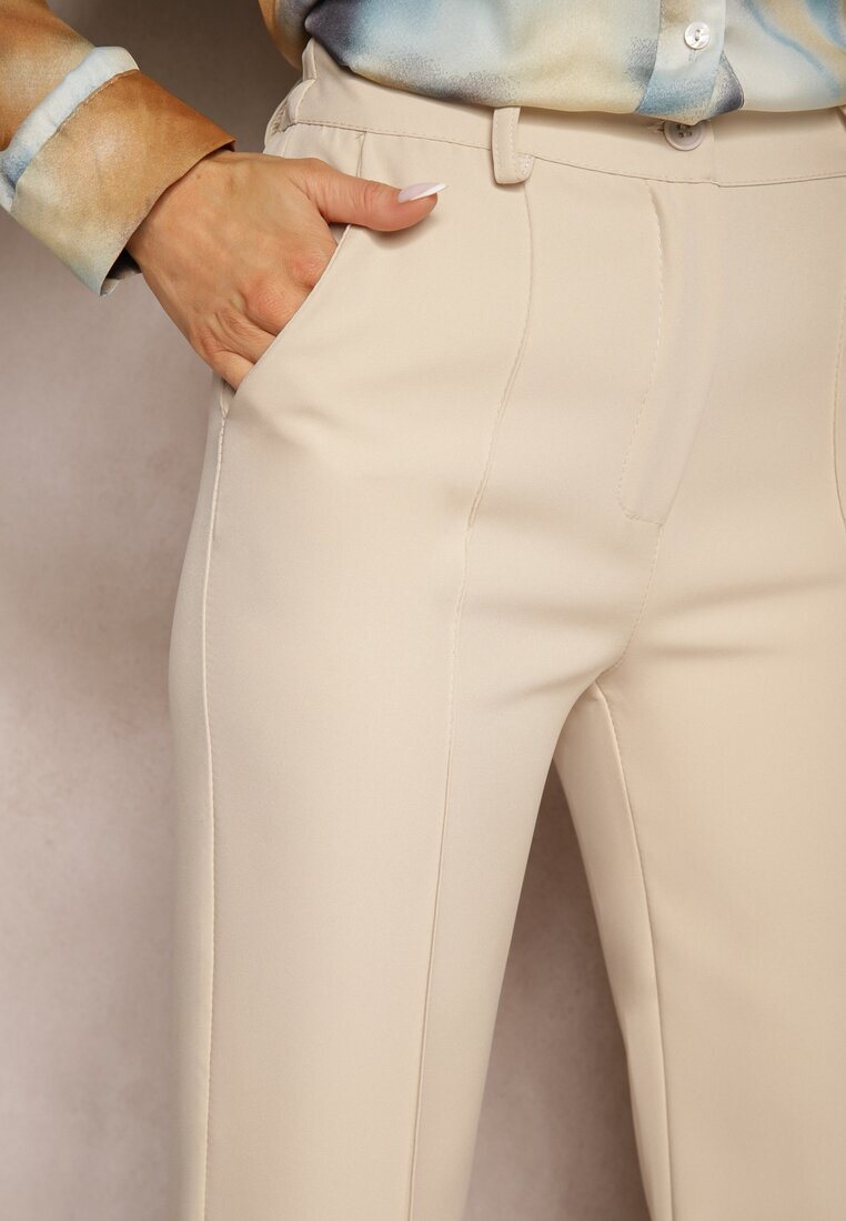 lily rose Pantaloni de Costum Bej cu Talie Înaltă și Elastic în Talie Casemea