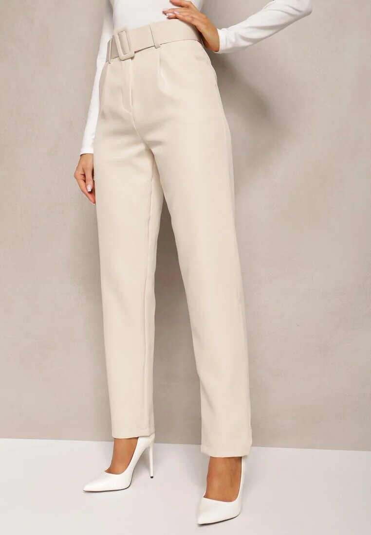 lily rose Pantaloni de costum Bej High Waist cu Curea Venus