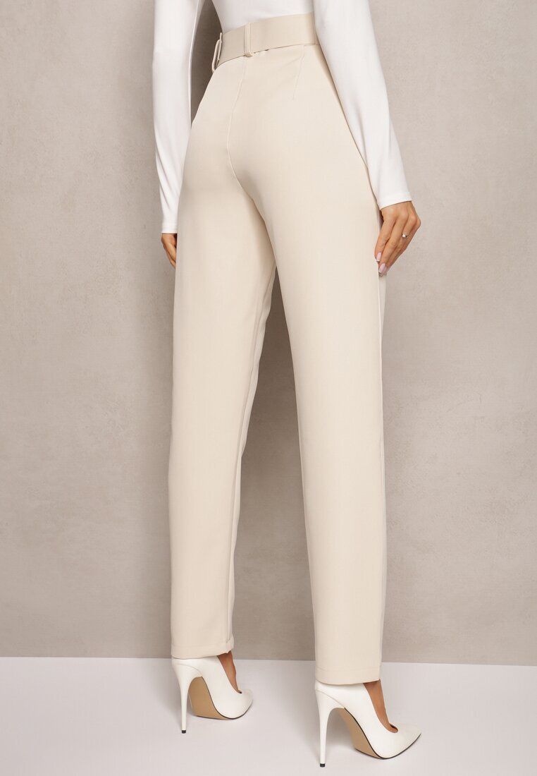 lily rose Pantaloni de costum Bej High Waist cu Curea Venus
