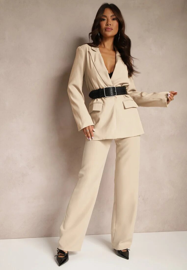 lily rose Pantaloni de costum Bej închis High Waist cu buzunare Blathe