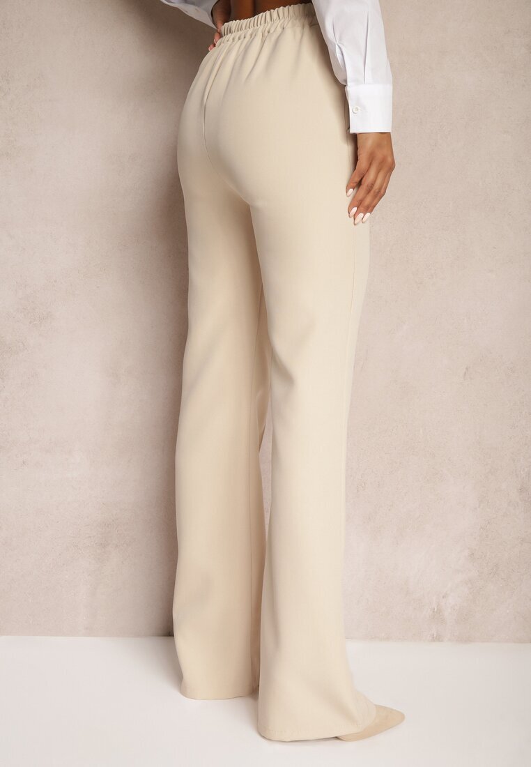lily rose Pantaloni de Costum Bej Largi cu Talie Înaltă și Elastic în Talie Meaba
