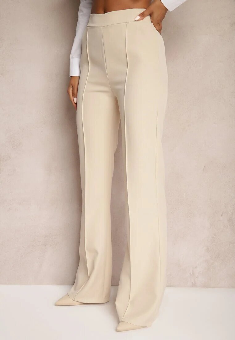 lily rose Pantaloni de Costum Bej Largi cu Talie Înaltă și Elastic în Talie Meaba
