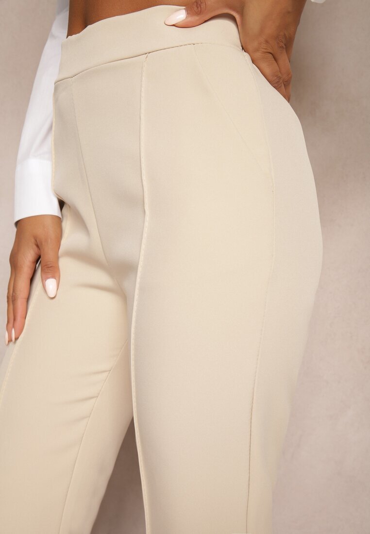 lily rose Pantaloni de Costum Bej Largi cu Talie Înaltă și Elastic în Talie Meaba