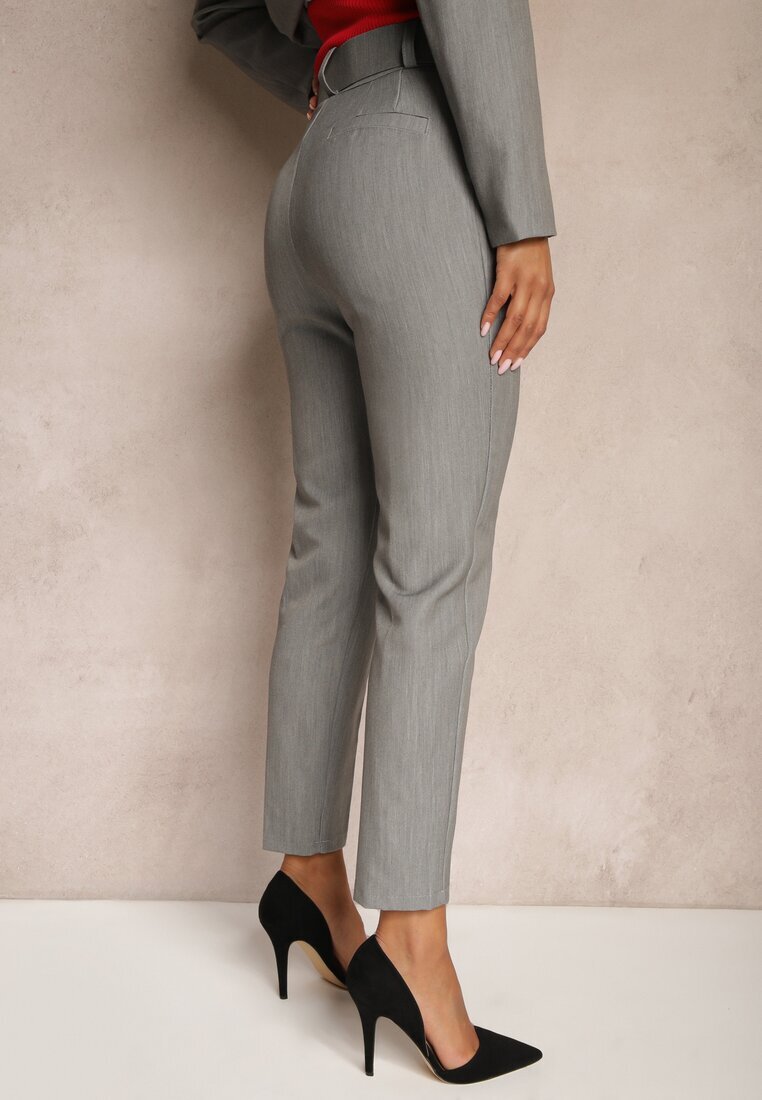 lily rose Pantaloni de costum Gri cu vâscoză și curea cu cataramă Vallattia